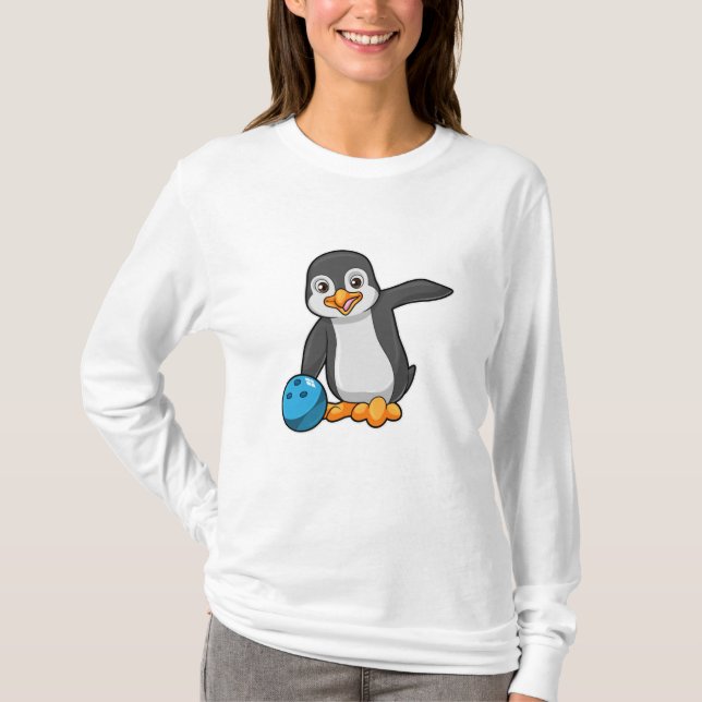 Penguin at Bowling with Bowling ball T-Shirt (Front)