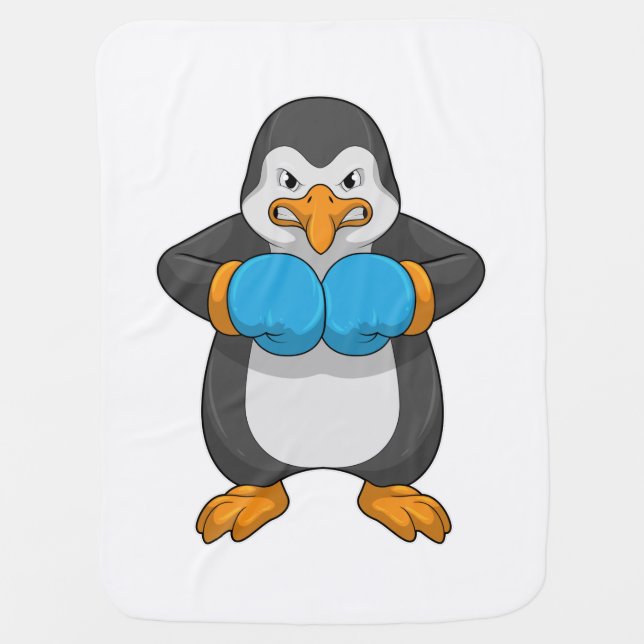 Penguin at Boxing with Boxing gloves Baby Blanket (Front)