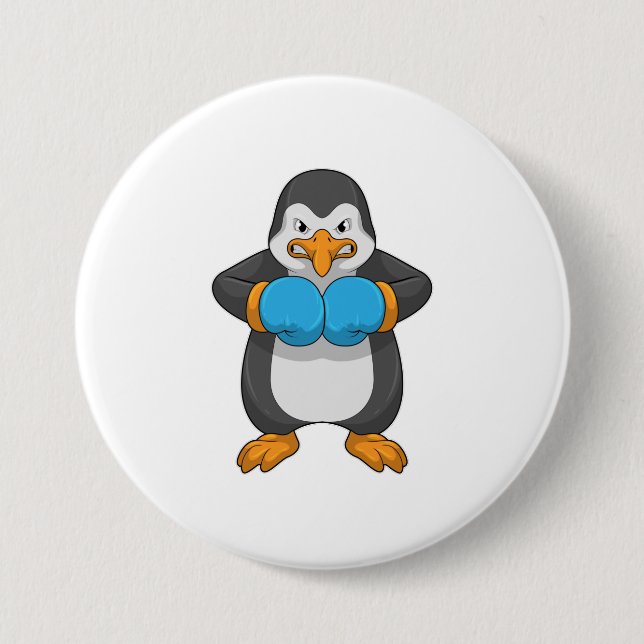 Penguin at Boxing with Boxing gloves Button (Front)