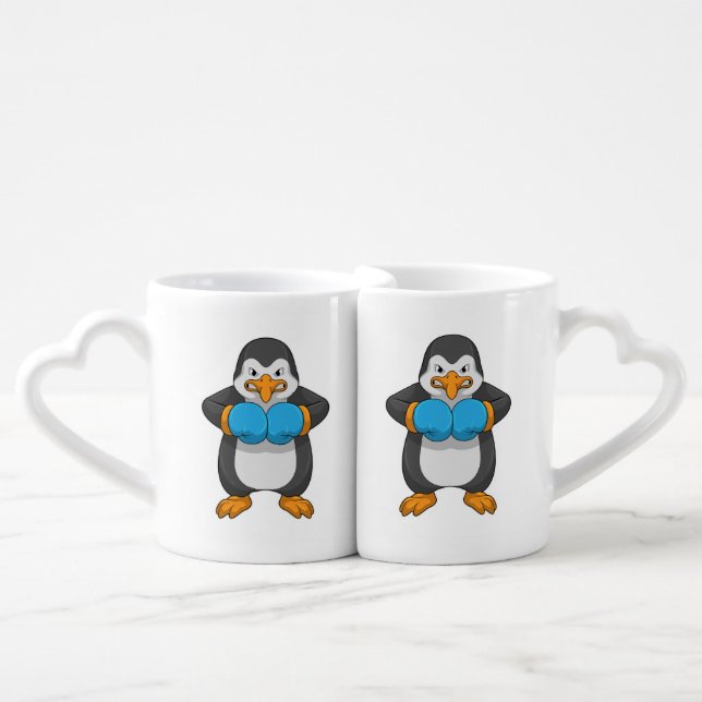 Penguin at Boxing with Boxing gloves Coffee Mug Set (Front Nesting)
