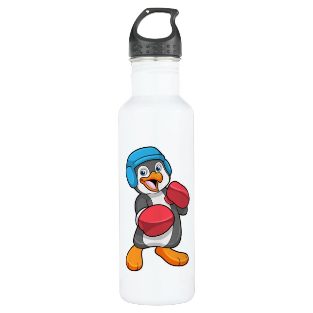 Penguin at Boxing with Boxing gloves & Helmet Stainless Steel Water Bottle (Front)