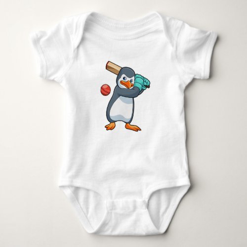 Penguin at Cricket with Cricket bat Baby Bodysuit