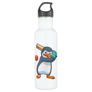 Penguin at Cricket with Cricket bat Stainless Steel Water Bottle
