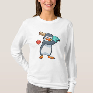 Penguin at Cricket with Cricket bat T-Shirt