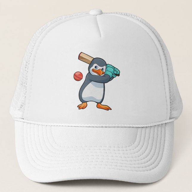 Penguin at Cricket with Cricket bat Trucker Hat (Front)