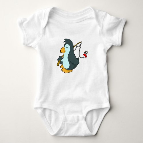 Penguin at Fishing with Fishing rod Baby Bodysuit