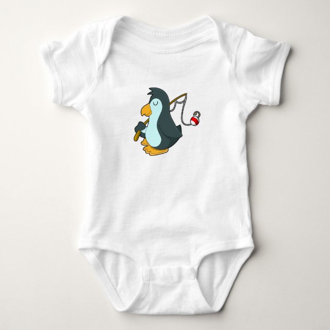 Penguin at Fishing with Fishing rod Baby Bodysuit (Front)