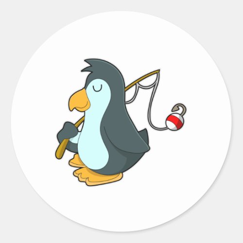 Penguin at Fishing with Fishing rod Classic Round Sticker