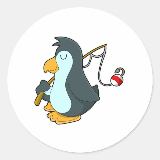Penguin at Fishing with Fishing rod Classic Round Sticker (Front)