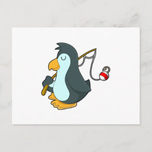 Penguin at Fishing with Fishing rod Postcard