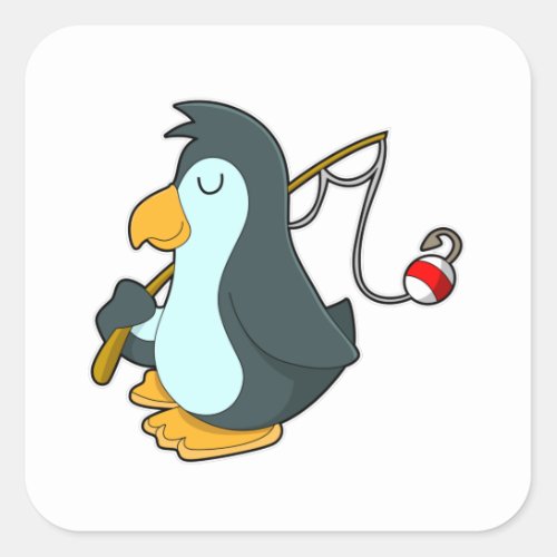 Penguin at Fishing with Fishing rod Square Sticker