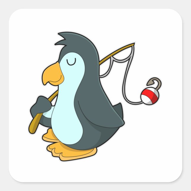 Penguin at Fishing with Fishing rod Square Sticker (Front)