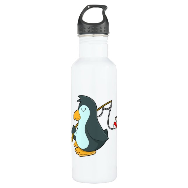 Penguin at Fishing with Fishing rod Stainless Steel Water Bottle (Front)