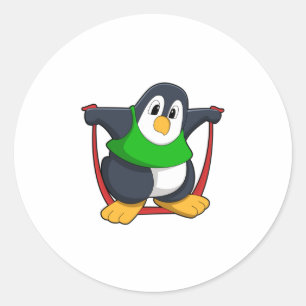 Penguin at Fitness with Skipping rope.PNG Classic Round Sticker