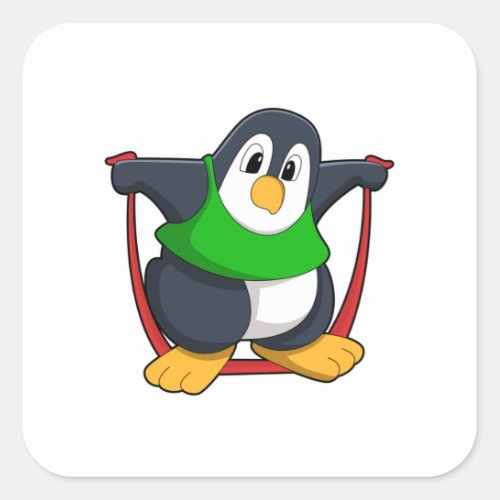 Penguin at Fitness with Skipping ropePNG Square Sticker