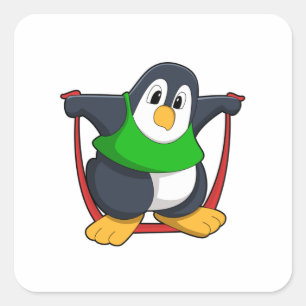 Penguin at Fitness with Skipping rope.PNG Square Sticker