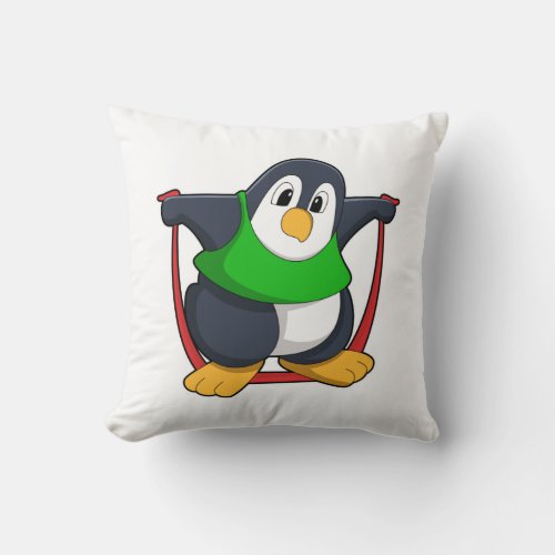 Penguin at Fitness with Skipping ropePNG Throw Pillow