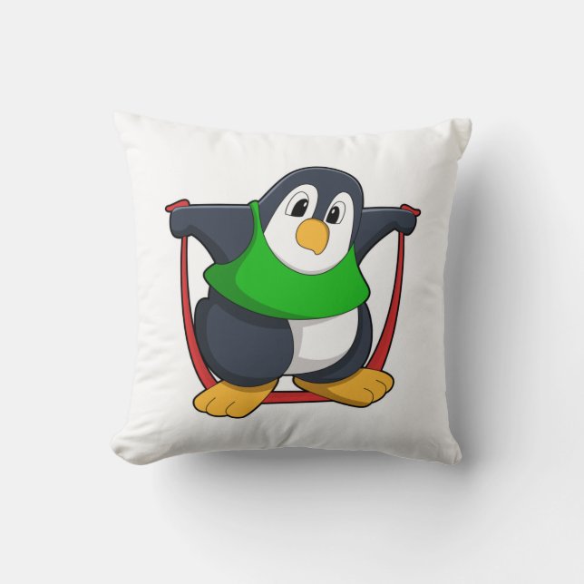 Penguin at Fitness with Skipping rope.PNG Throw Pillow (Front)
