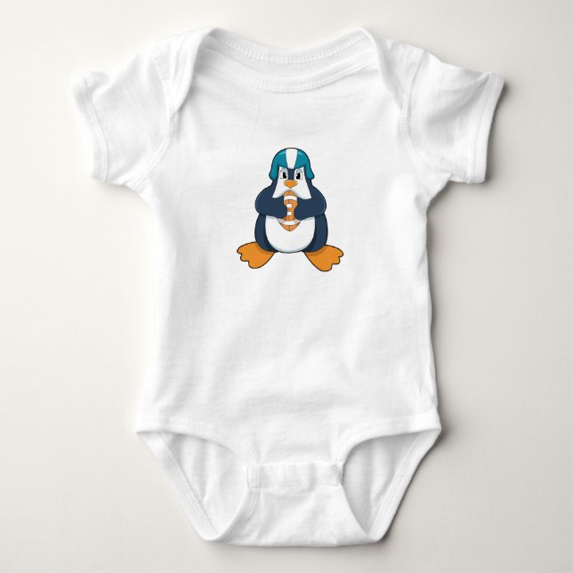 Penguin at Football Sports Baby Bodysuit (Front)