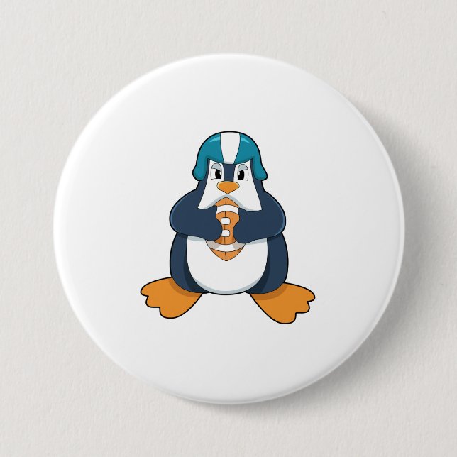 Penguin at Football Sports Button (Front)