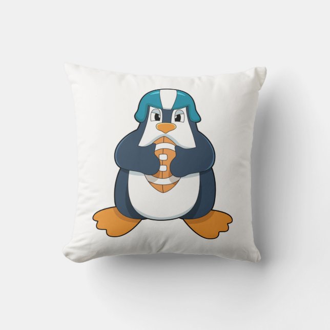Penguin at Football Sports Throw Pillow (Front)