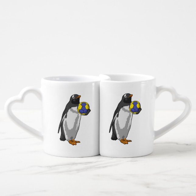 Penguin at Handball Sports Coffee Mug Set (Front Nesting)
