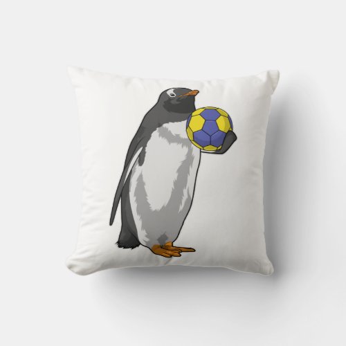 Penguin at Handball Sports Throw Pillow