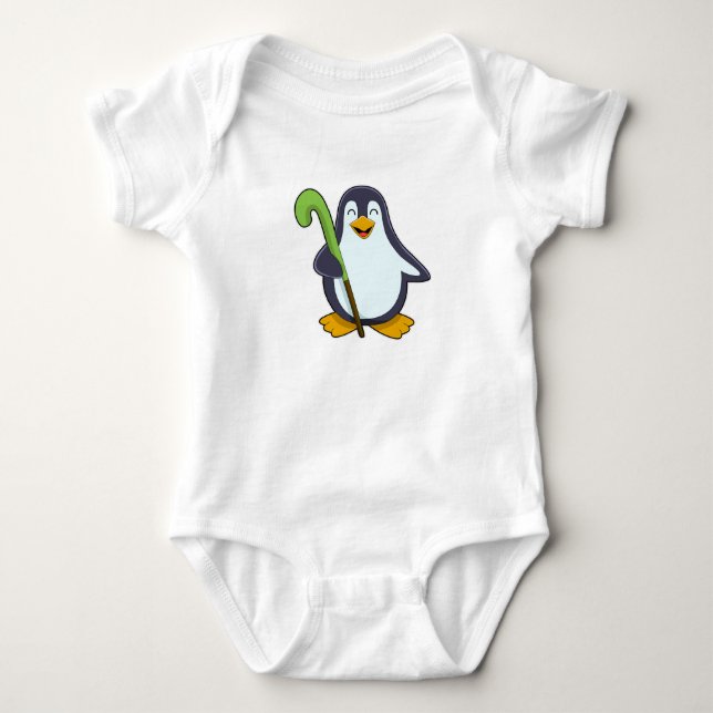 Penguin at Hockey with Hockey bat Baby Bodysuit (Front)