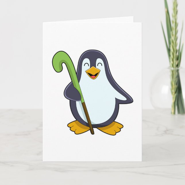 Penguin at Hockey with Hockey bat Card (Front)