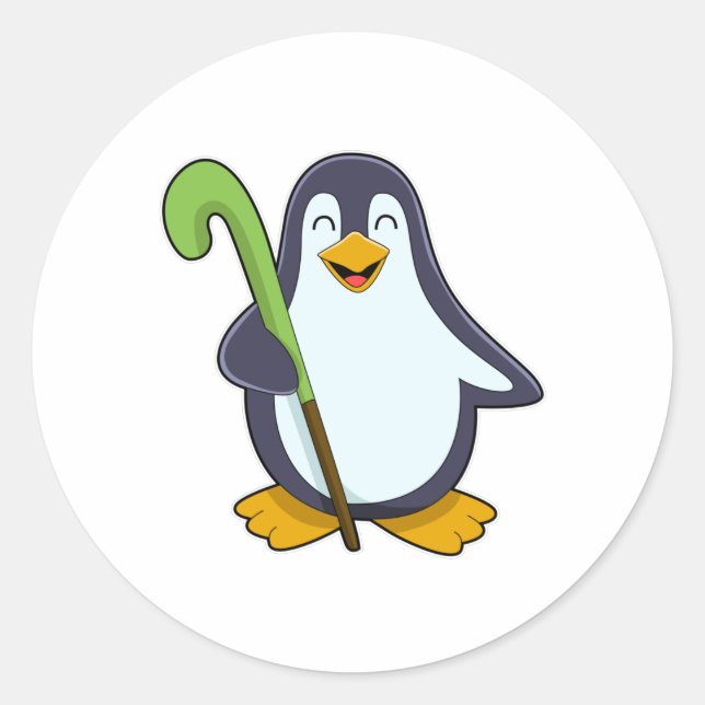 Penguin at Hockey with Hockey bat Classic Round Sticker (Front)