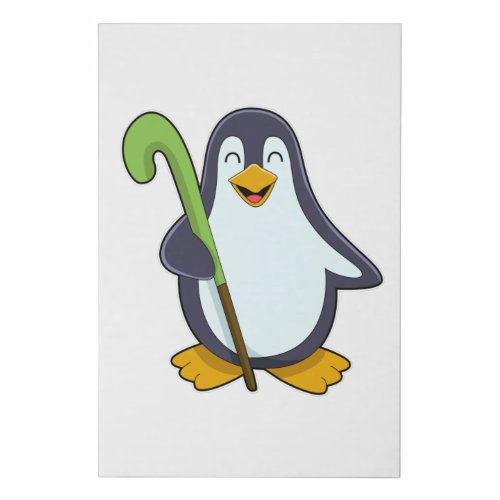 Penguin at Hockey with Hockey bat Faux Canvas Print