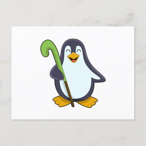 Penguin at Hockey with Hockey bat Postcard