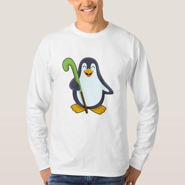 Penguin at Hockey with Hockey bat T-Shirt (Front)