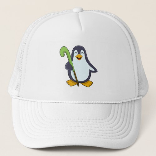 Penguin at Hockey with Hockey bat Trucker Hat