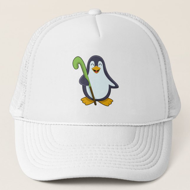 Penguin at Hockey with Hockey bat Trucker Hat (Front)