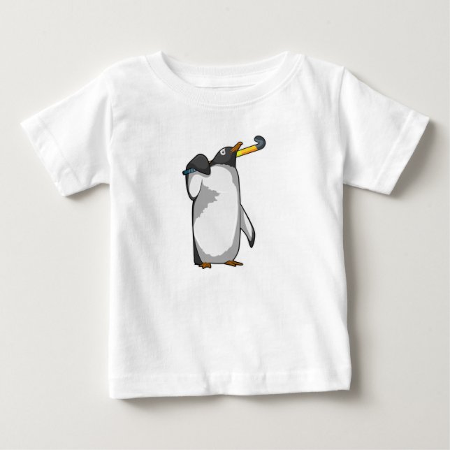 Penguin at Hockey with Hockey stick Baby T-Shirt (Front)