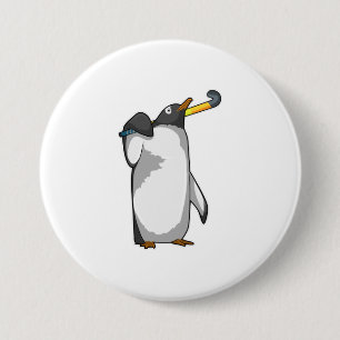 Penguin at Hockey with Hockey stick Button