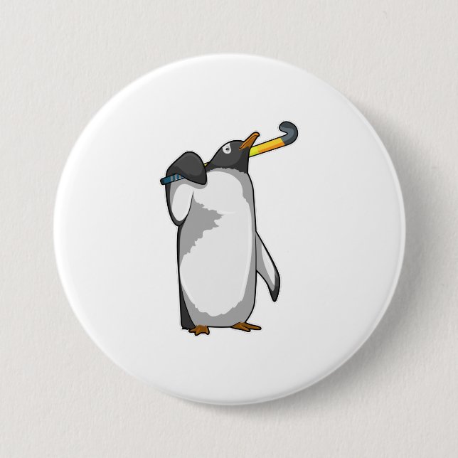 Penguin at Hockey with Hockey stick Button (Front)