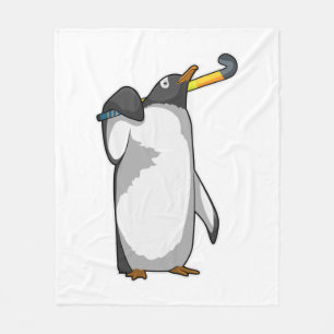 Penguin at Hockey with Hockey stick Fleece Blanket