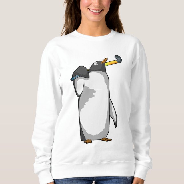Penguin at Hockey with Hockey stick Sweatshirt (Front)