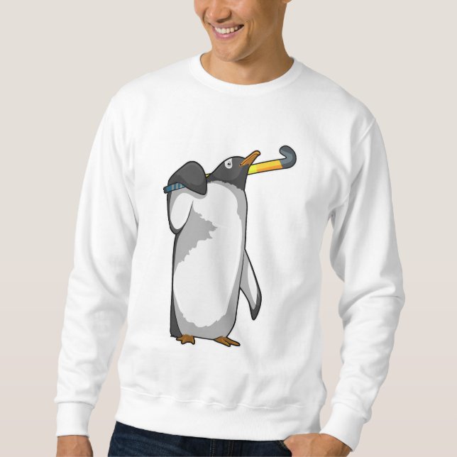 Penguin at Hockey with Hockey stick Sweatshirt (Front)