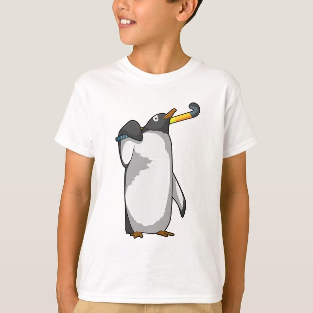 Penguin at Hockey with Hockey stick T-Shirt (Front)