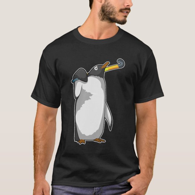 Penguin at Hockey with Hockey stick T-Shirt (Front)