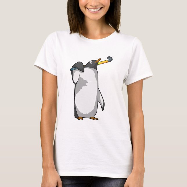 Penguin at Hockey with Hockey stick T-Shirt (Front)