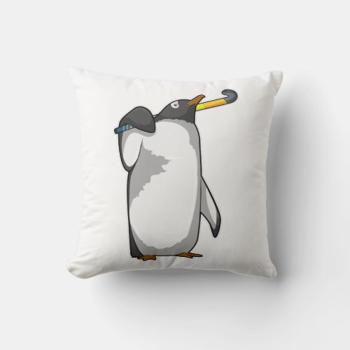 Penguin at Hockey with Hockey stick Throw Pillow