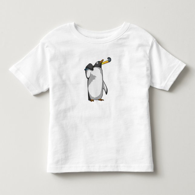 Penguin at Hockey with Hockey stick Toddler T-shirt (Front)
