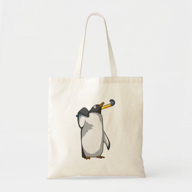 Penguin at Hockey with Hockey stick Tote Bag (Front)