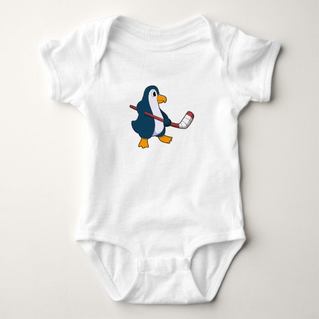 Penguin at Ice hockey with Ice hockey stick Baby Bodysuit (Front)