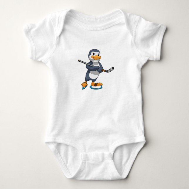 Penguin at Ice hockey with Ice hockey stick Baby Bodysuit (Front)