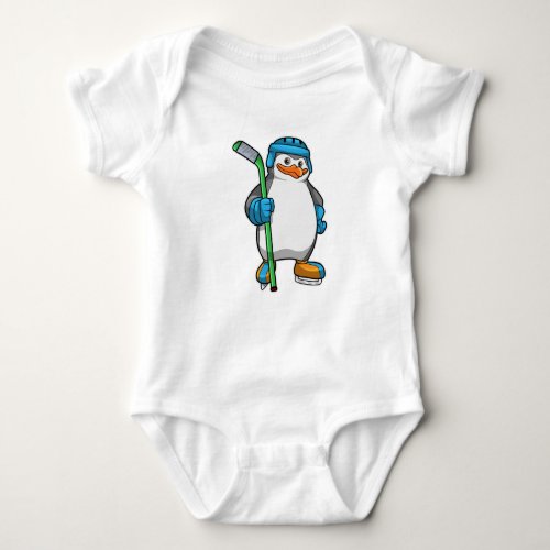 Penguin at Ice hockey with Ice hockey stick Baby Bodysuit